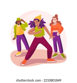 Hip-hop culture isolated cartoon vector illustration. Stylish girl dancing hip-hop, teenagers performance, teens lifestyle, indoor activity, entertainment and relaxation time vector cartoon.