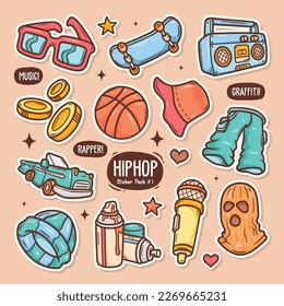 Hiphop Cute Doodle Vector Sticker Collection 