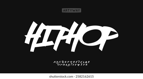 Hip-hop font, freestyle dynamic letters, brushpen drawing alphabet for youthful music branding and street art or expressive headline. Rebellious typography. Vector typeset.