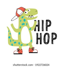 hiphop lover cute dinosaur drawing as vector for print