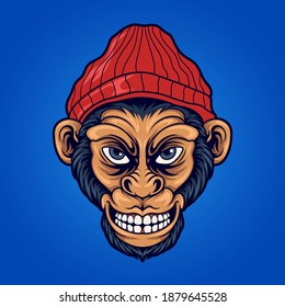 Hip-hop monkey face vector illustration
