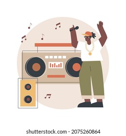 Hip-hop Music Abstract Concept Vector Illustration. RAP Music Classes, Book A Performance Online, Hip Hop Party, Music Recording Studio, Sound Mastering, Promo Video Production Abstract Metaphor.