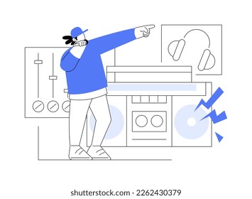 Hip-hop music abstract concept vector illustration. RAP music classes, book a performance online, hip hop party, music recording studio, sound mastering, promo video production abstract metaphor.