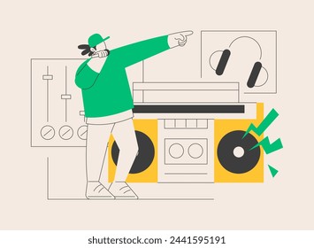 Hip-hop music abstract concept vector illustration. RAP music classes, book a performance online, hip hop party, music recording studio, sound mastering, promo video production abstract metaphor.