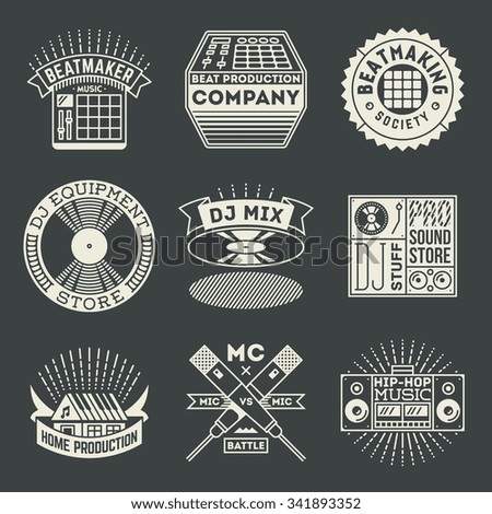 Hip Hop Music Insignias Logotypes Template Set Line Art Vector Elements Hip Hop Music Insignias Logotypes Template Set Line Art Vector Elements