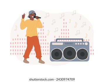 Hip-hop music isolated concept vector illustration. RAP music classes, book a performance online, hip hop party, music recording studio, sound mastering, promo video production vector concept.