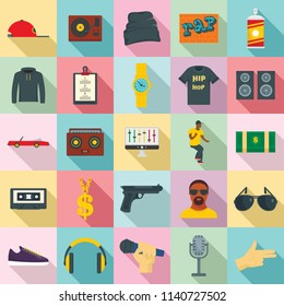 Hiphop rap swag music dance icons set. Flat illustration of 25 hiphop rap swag music dance vector icons for web