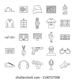 Hiphop rap swag music dance icons set. Outline illustration of 16 hiphop rap swag music dance vector icons for web