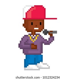 Hip-hop rapper boy. Pixelart. Old school computer graphic style.