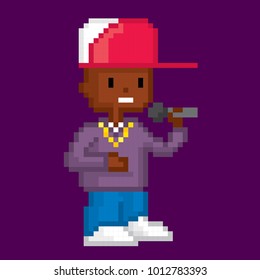 Hip-hop rapper boy. Pixelart. Old school computer graphic style.