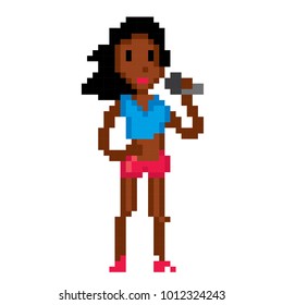 Hip-hop rapper girl. Pixelart. Old school computer graphic style.