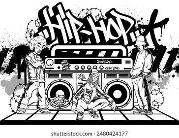 Hiphop vector illustration. Cool hiphop tshirt or wall art design in graffiti style