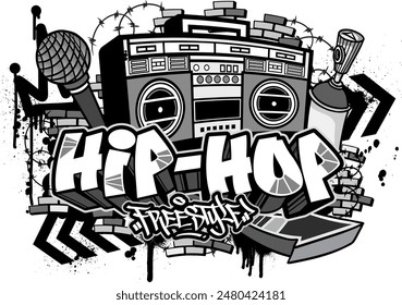 Hiphop vector illustration. Cool hiphop tshirt or wall art design in graffiti style