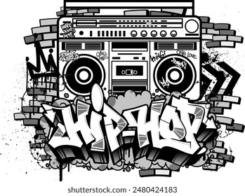 Hiphop vector illustration. Cool hiphop tshirt or wall art design in graffiti style