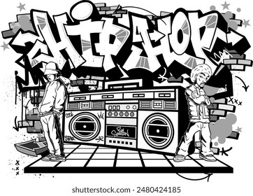 Hiphop vector illustration. Cool hiphop tshirt or wall art design in graffiti style