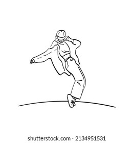 hiphop woman dance illustration vector hand drawn isolated on white background line art. 