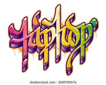 Hip-Hop word in graffiti style. Color text vector isolated on white background.