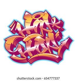 Hip-Hop word in readable graffiti style in vibrant customizable colors isolated on white background.