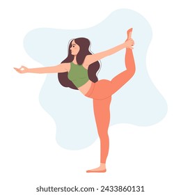 Hip-Opening Yoga Poses. Young Woman Practicing Yoga Pose, Stretching, Workout Fitness, and Exercises. Concept of Healthy Lifestyle. Flat Vector Illustration Isolated on Transparent Background.