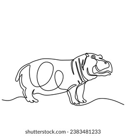 hipopotamus Continuous single line art drawing. Hippo animal wildlife. Vector illustration isolated. Minimalist design handdrawn.