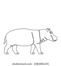 hipopotamus Continuous single line art drawing. Hippo animal wildlife. Vector illustration isolated. Minimalist design handdrawn.