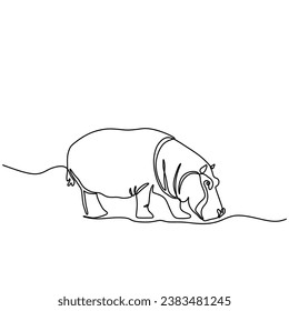 hipopotamus Continuous single line art drawing. Hippo animal wildlife. Vector illustration isolated. Minimalist design handdrawn.