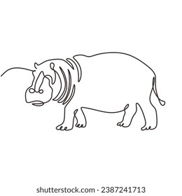 Hipopotamus in Continuous single line art drawing. Hippo animal wildlife. Vector illustration isolated. Minimalist design handdrawn.