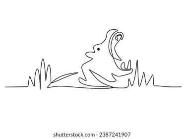 Hipopotamus in Continuous single line art drawing. Hippo animal wildlife. Vector illustration isolated. Minimalist design handdrawn.