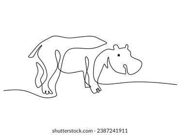 Hipopotamus in Continuous single line art drawing. Hippo animal wildlife. Vector illustration isolated. Minimalist design handdrawn.