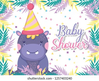 hipopotamus with party hat to baby shower celebration