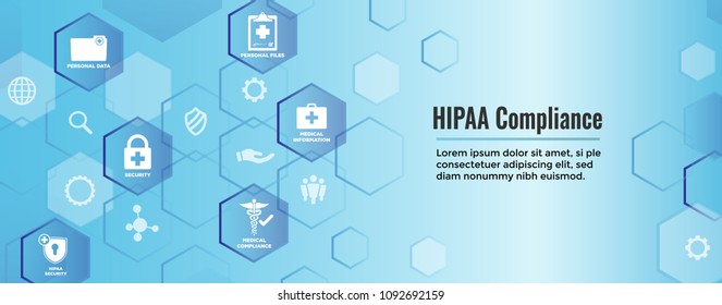 HIPPA Compliance web banner header w Medical Icon Set and text