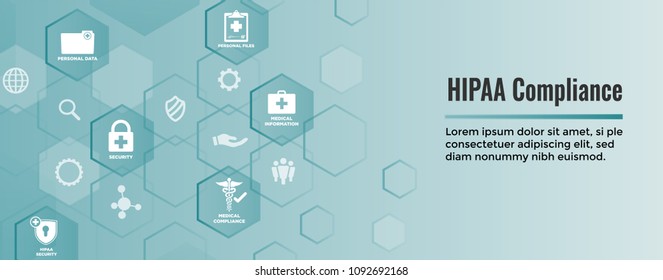 HIPPA Compliance web banner header w Medical Icon Set and text