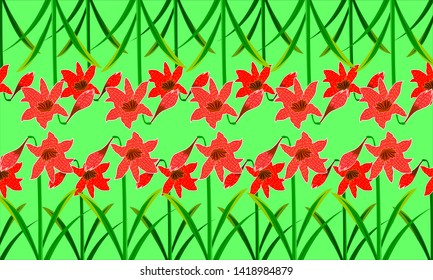 Hippeastrum Puniceum Pattern with Various Styles. Floral Patterns are Used As Background, Wallpaper or Fabric Motifs. Vector Patterns. EPS 10