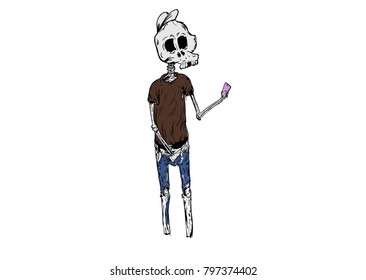 The hippest skeleton with the phone touches itself