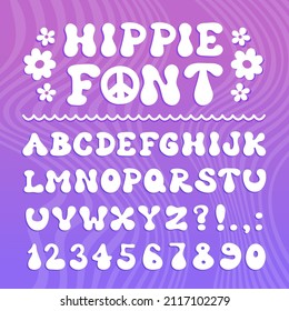 Hippie 60s,70s psychdedelic cartoon style font. Vector doodle illustration letters. Trendy alphabet,cartoon groovy hippie comic abc,60s,70s,funky concept