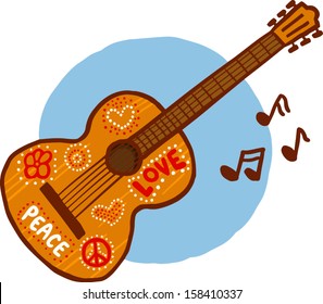 Hippie Acoustic Guitar vector illustration