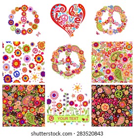 Hippie backgrounds and design elements