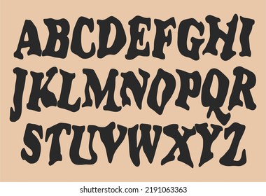 Hippie bohemian funky groovy font from the 1960s in a psychedelic boho style. Ideal for posters, collages, clothing, music albums and more. Vector clipart, individual letters.