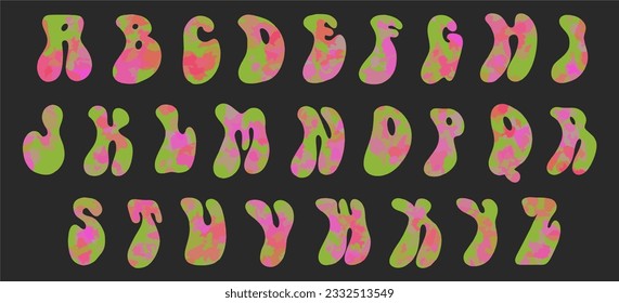 Hippie bohemian funky groovy font from the 1960s in a psychedelic boho style. Ideal for posters, collages, clothing, music albums and more. Vector clipart, individual letters.