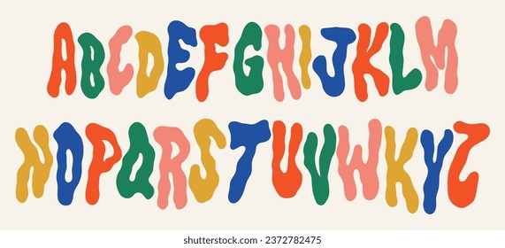 Hippie bohemian funky groovy font from the 1960s in a psychedelic boho style. Ideal for posters, collages, clothing, music albums and more. Vector clipart, individual letters.