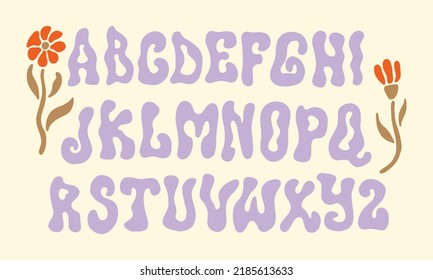 Hippie Bohemian Groovy Postmodern Funky Font Alphabet 1960s Boho Psychedelic Style. Perfect For Posters, Collages, Clothing, Music Albums And More. Vector Clipart Illustrations, Isolated Letters.