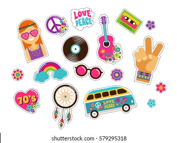 Hippie, bohemian stickers, pins, art fashion chic patches, pins, badges and icons