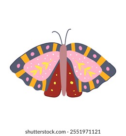 hippie boho moth cartoon. chic vintage, nature earthy, free spirited hippie boho moth sign. isolated symbol vector illustration