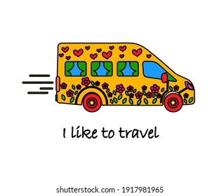 Hippie bus on a white background. Symbol. Vector illustration.