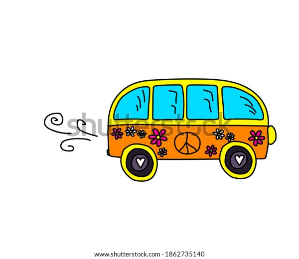 Hippie bus on a white background. Cartoon.\
Vector illustration.