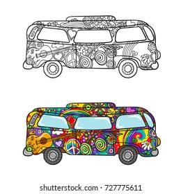 Hippie Bus Vector Illustration Coloring Book Stock Vector (Royalty Free ...