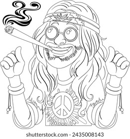 Hippie character with peace sign and joint.