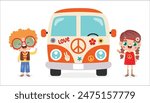Hippie Characters With Camper Van