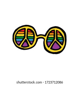 Hippie color glasses in doodle style. LGBT rights symbol isolated on white background. Vector sign hand drawn cartoon illustration. Pride Month.