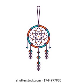 hippie colorful Dream catcher icon vector in linear style illustration isolated on white background